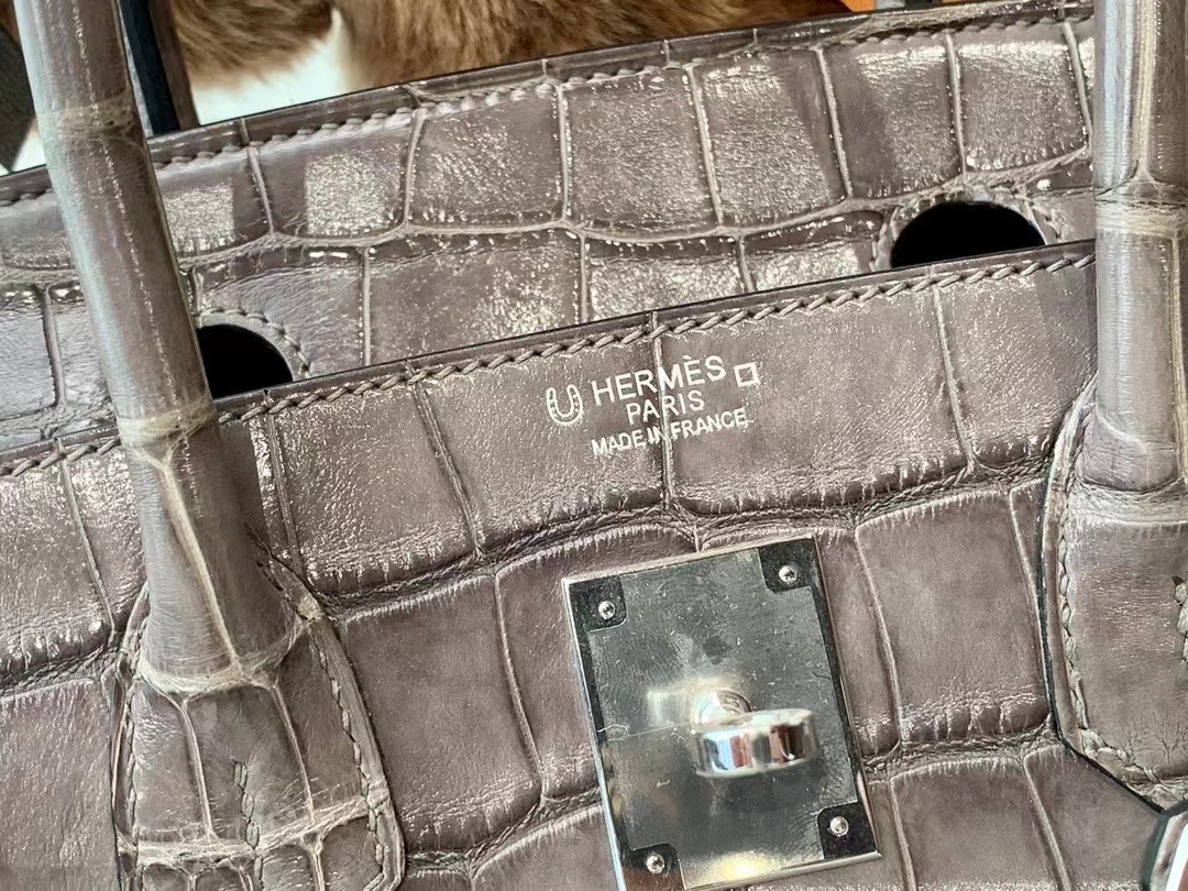 VIP一级品： BK 30cm Alligator  石墨灰/银扣 手工缝制 臻品鉴赏