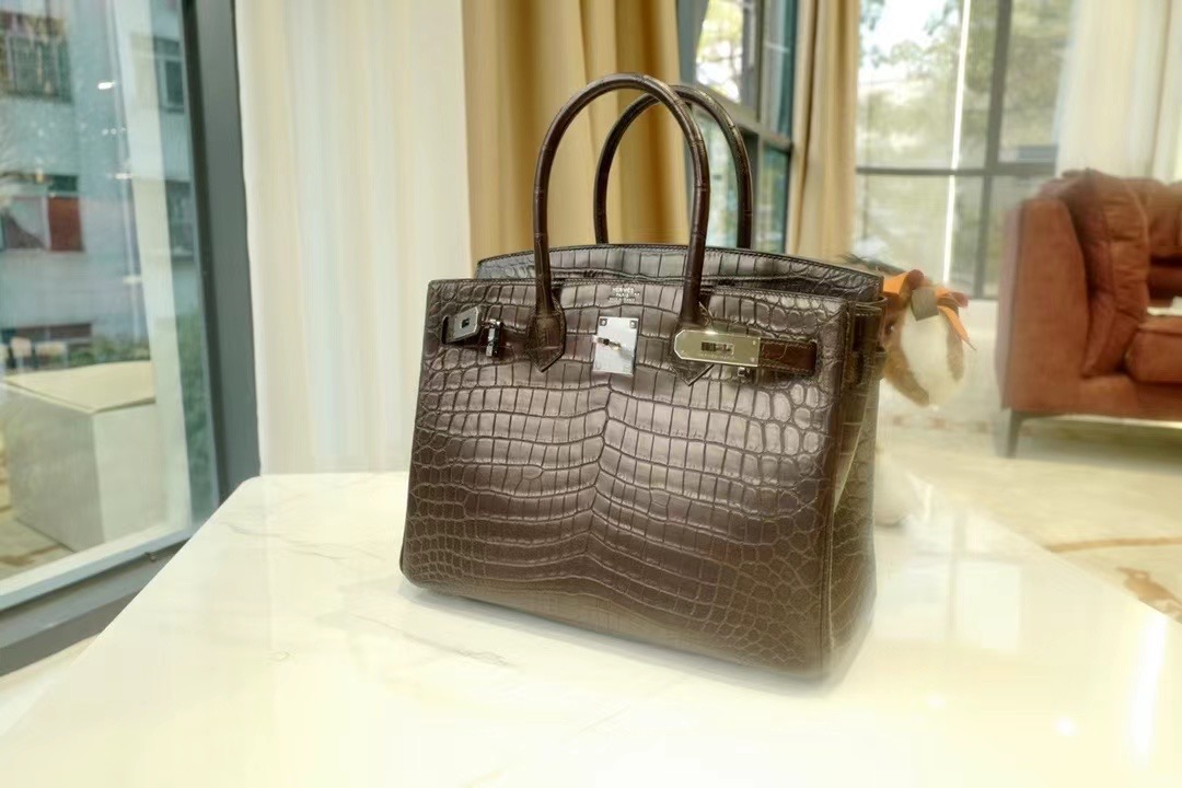 HM BK 30cm Niloticus Crocodile 47 coffee 咖啡色/银扣 手工缝制 臻品鉴赏