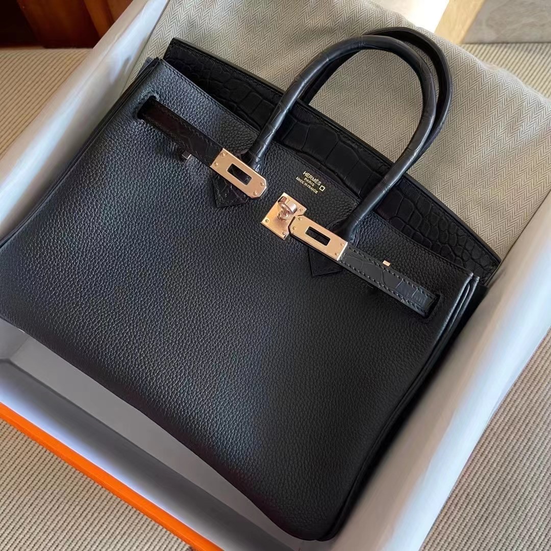 BK touch 25cm black gold alligator crocodile leather 89 noir