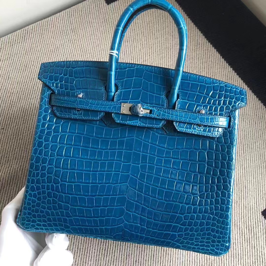 新到皮 亮面倒V 澳洲湾鳄🐊 7W Blue Izmir 伊兹密尔蓝 Shiny porosus crocodile 🉑订制：BK 25cm、KL 25cm、接受订制👏