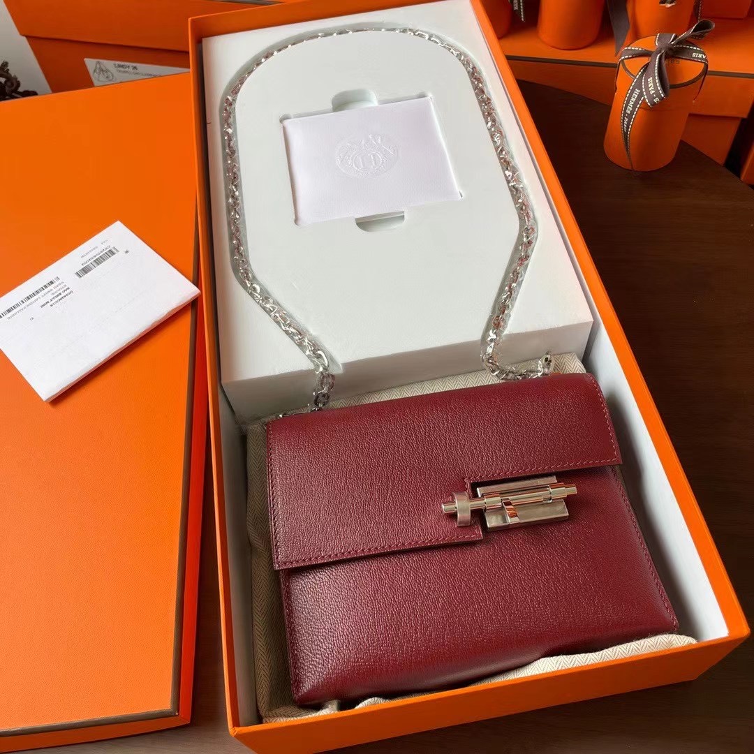 现货VR mini 17cm Chèvre 山羊皮 57波尔多酒红 银扣