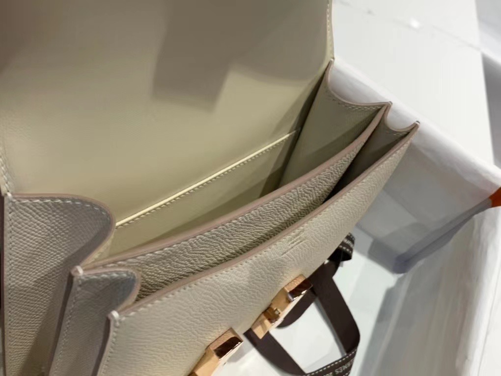 VIP一级品 constance 19cm EPSOM 皮 Craie 10 奶昔白/玫瑰金 手工缝制 臻品鉴赏