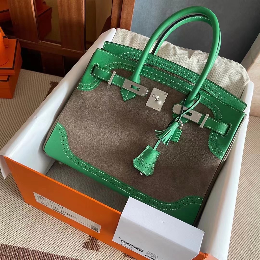 Kuwait HM BK 30cm Ghillise 蕾丝 三拼皮 三拼色   银