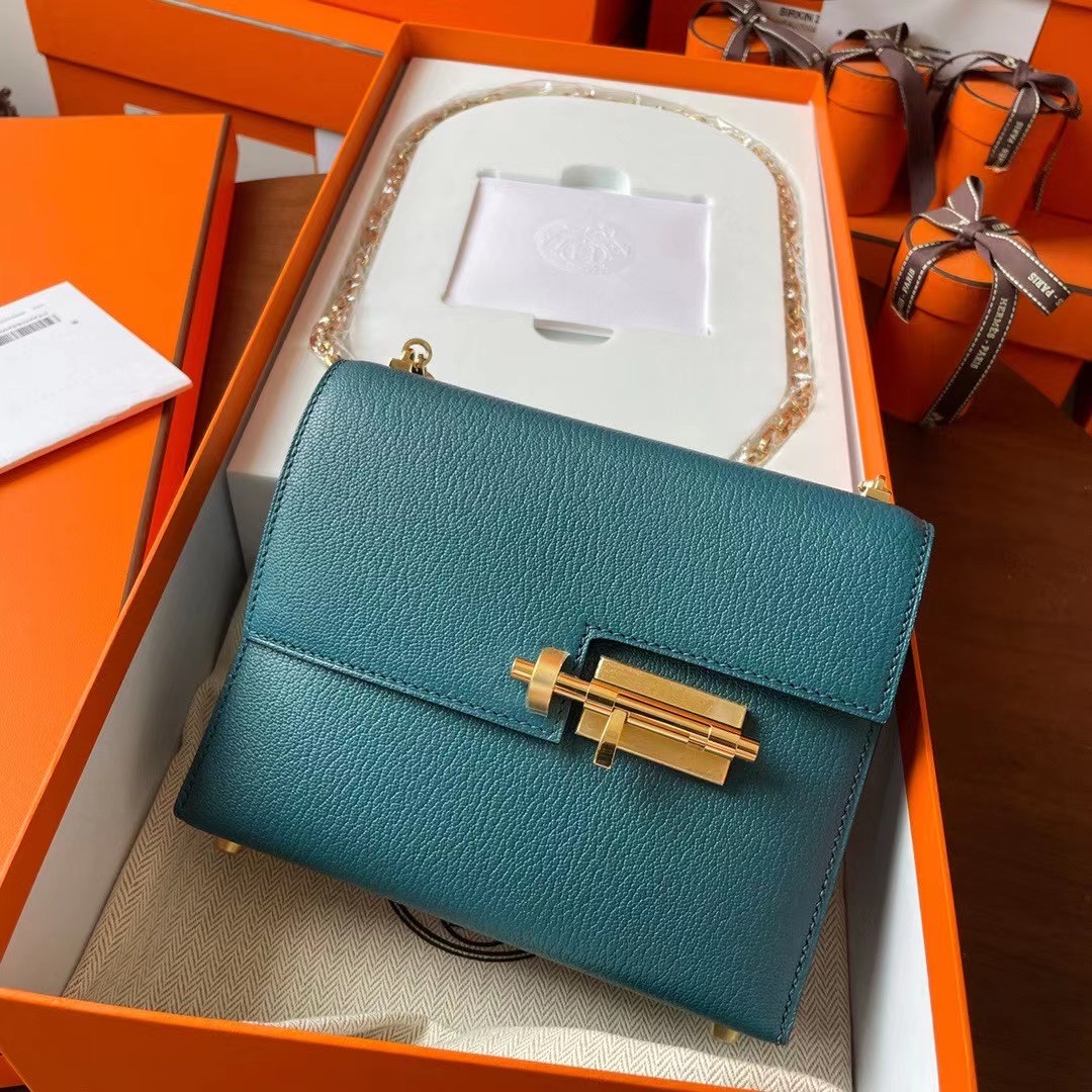现货VR mini 17cm Chèvre 山羊皮 W0博斯普鲁斯绿 金扣