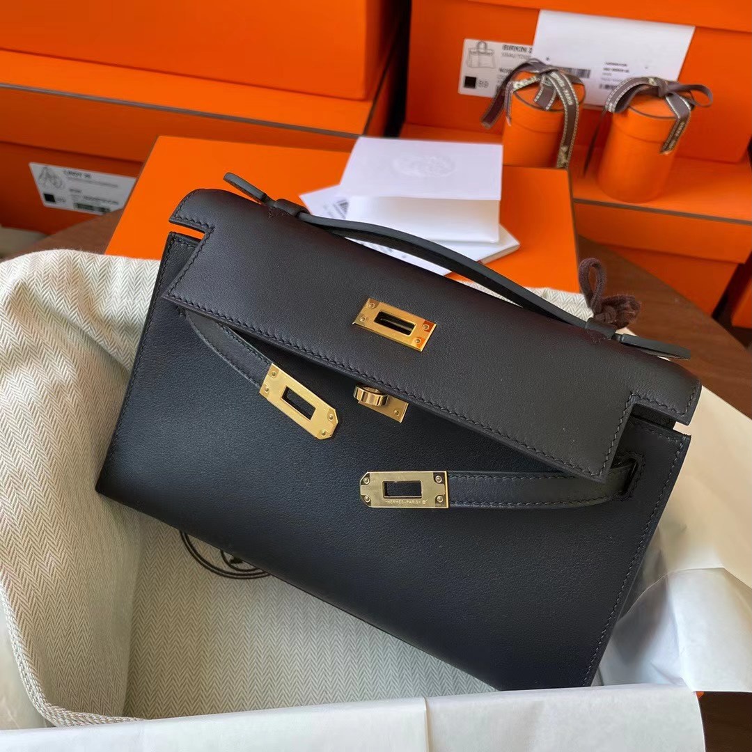 HM KL Pochette Swift皮 89 noir 黑色 金扣 ghw