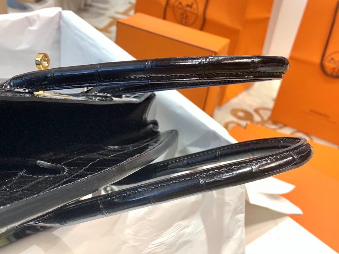 VIP一级品 Binkin30cm  98 Noir 黑/金扣 Nile crocodile一级野尼罗鳄鱼皮 原版蜜蜡线 顶级手缝