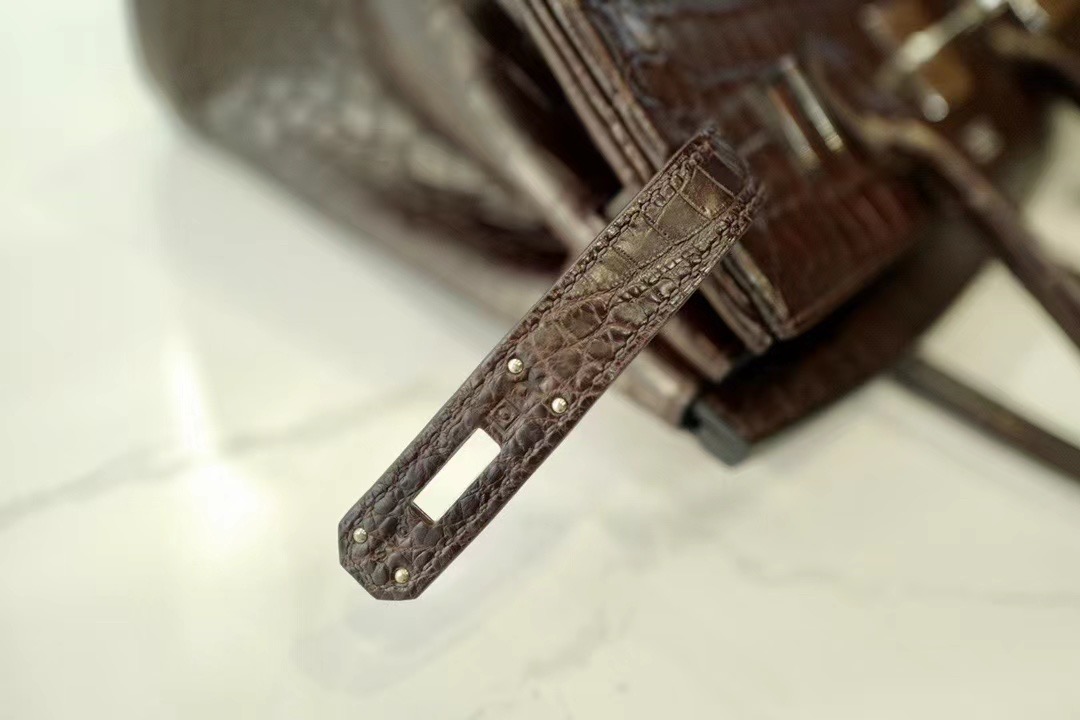 HM BK 30cm Niloticus Crocodile 47 coffee 咖啡色/银扣 手工缝制 臻品鉴赏