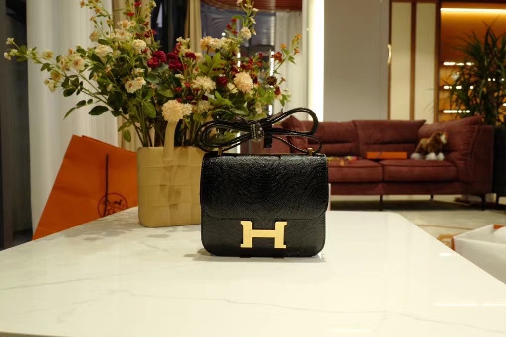 HM Constance 19cm Lizard Leather 89 Noir