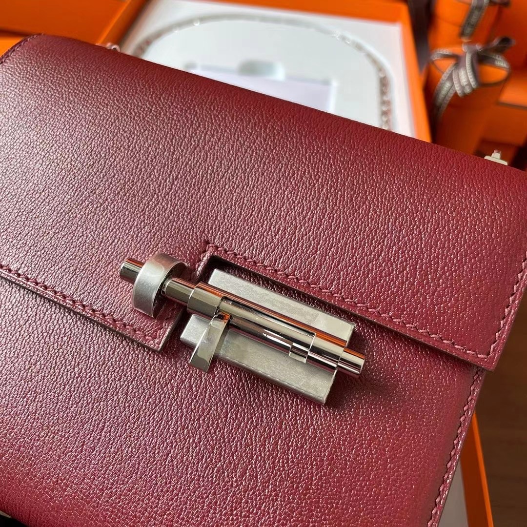 现货VR mini 17cm Chèvre 山羊皮 57波尔多酒红 银扣