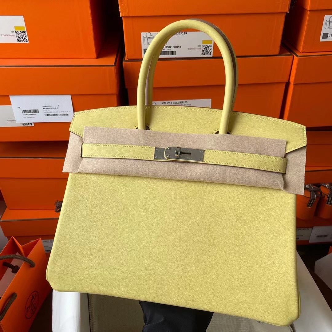 Hong Kong HM BK 30cm Swift 皮 1Z jaune poussin 小鸡黄 银扣