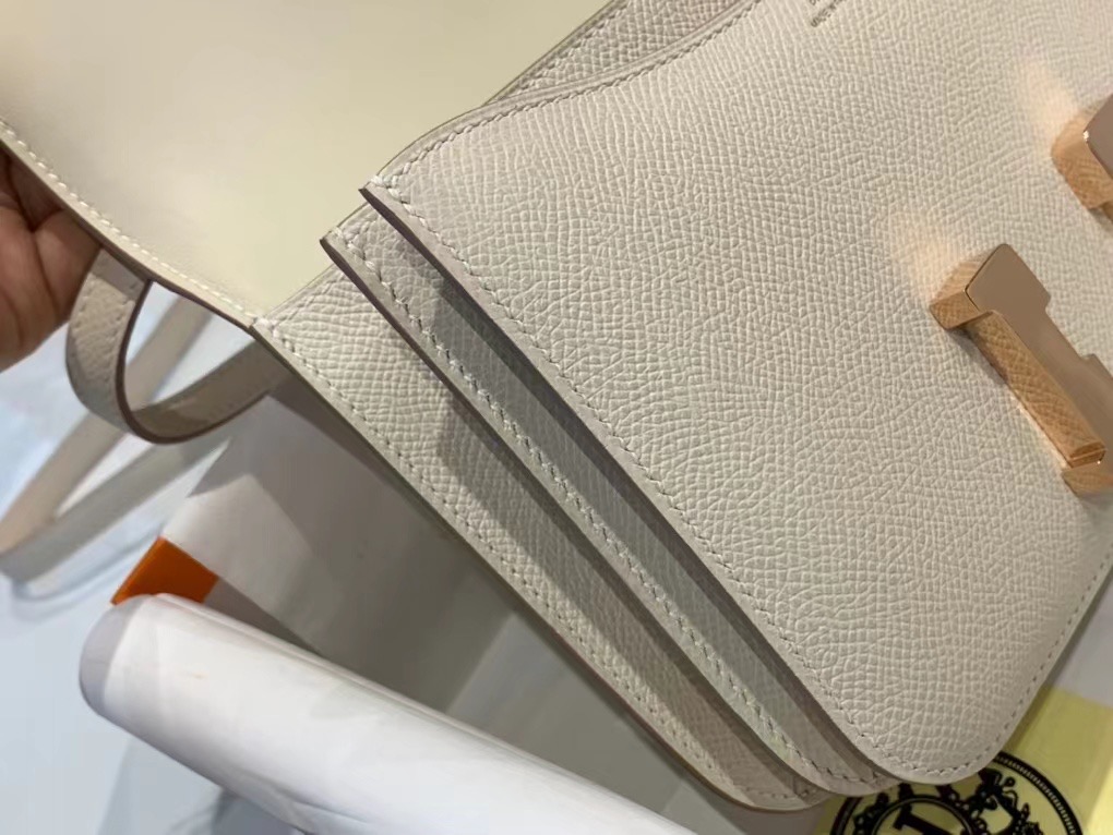 VIP一级品 constance 19cm EPSOM 皮 Craie 10 奶昔白/玫瑰金 手工缝制 臻品鉴赏