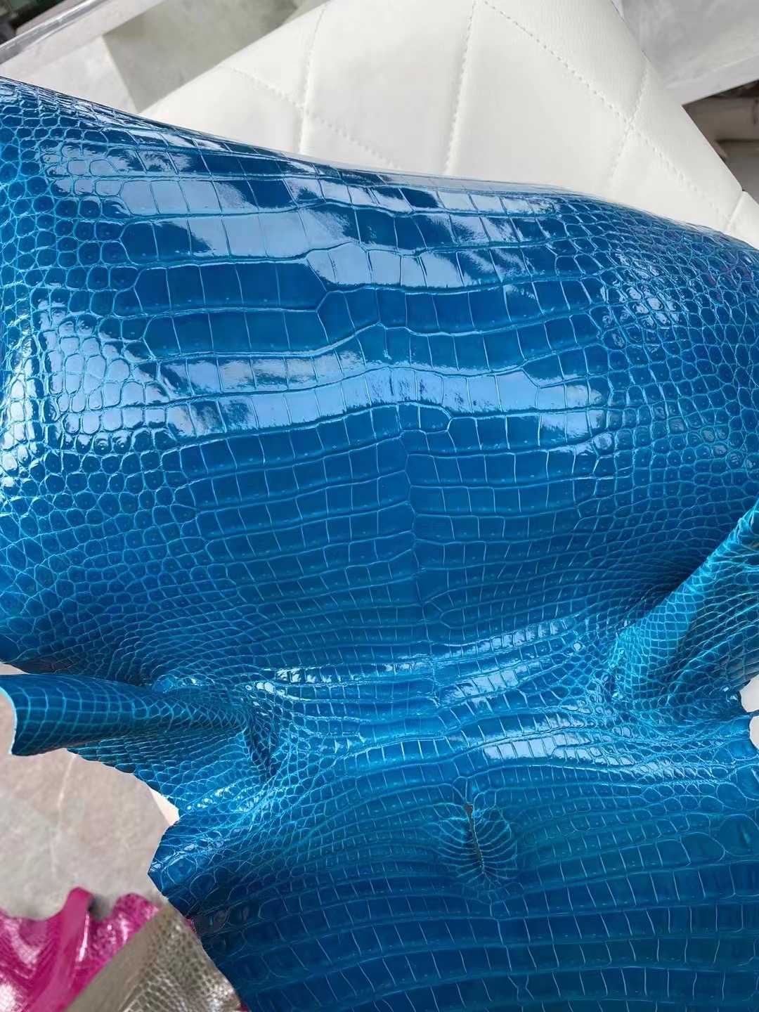 新到皮 亮面倒V 澳洲湾鳄🐊 7W Blue Izmir 伊兹密尔蓝 Shiny porosus crocodile 🉑订制：BK 25cm、KL 25cm、接受订制👏