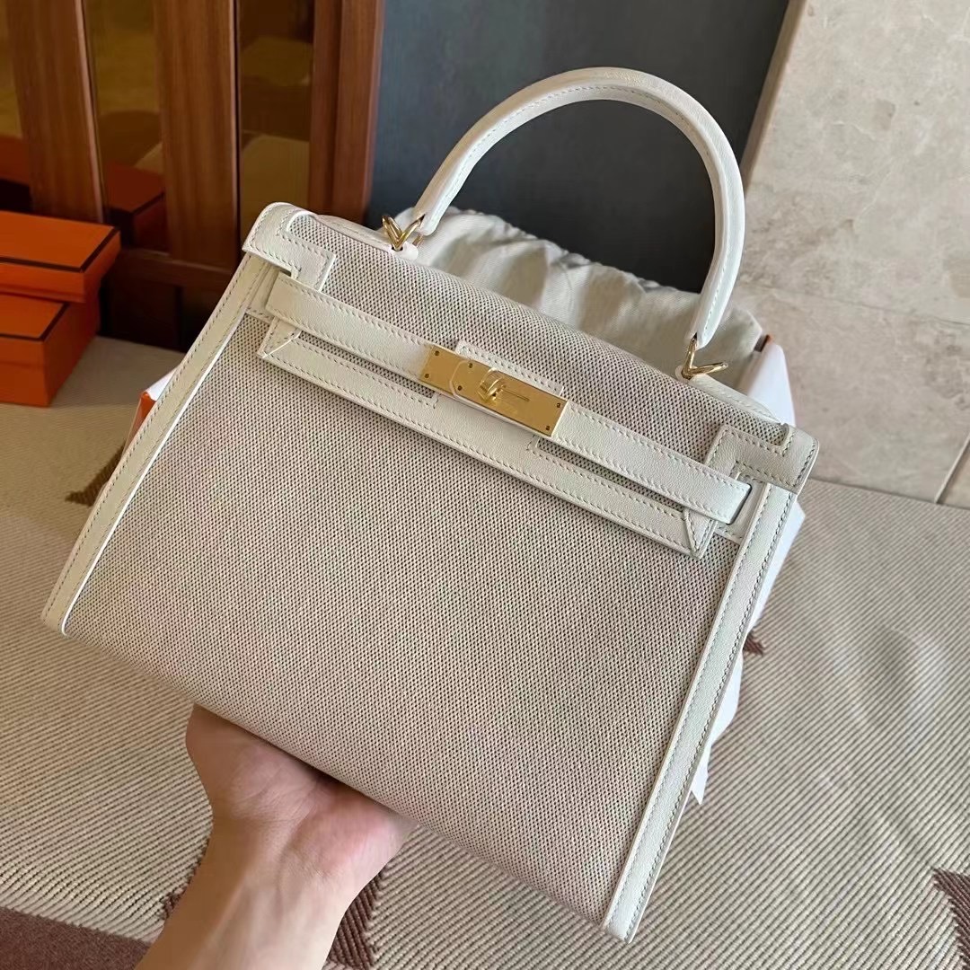 KL 28cm 纯白拼帆布  金扣