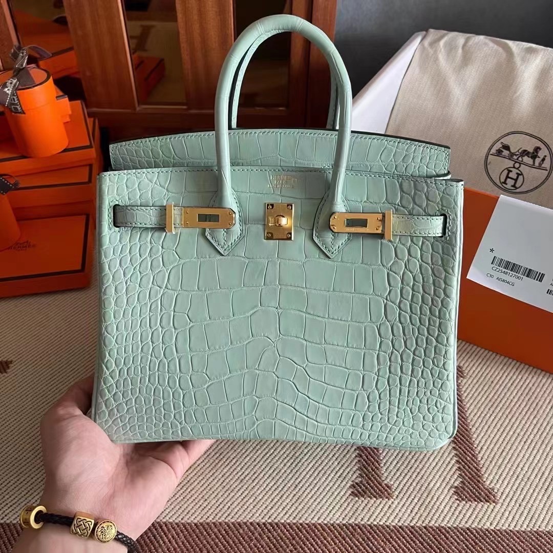 HM BK 25cm crocodile 雾面美洲  6U Vert Deau 薄荷绿