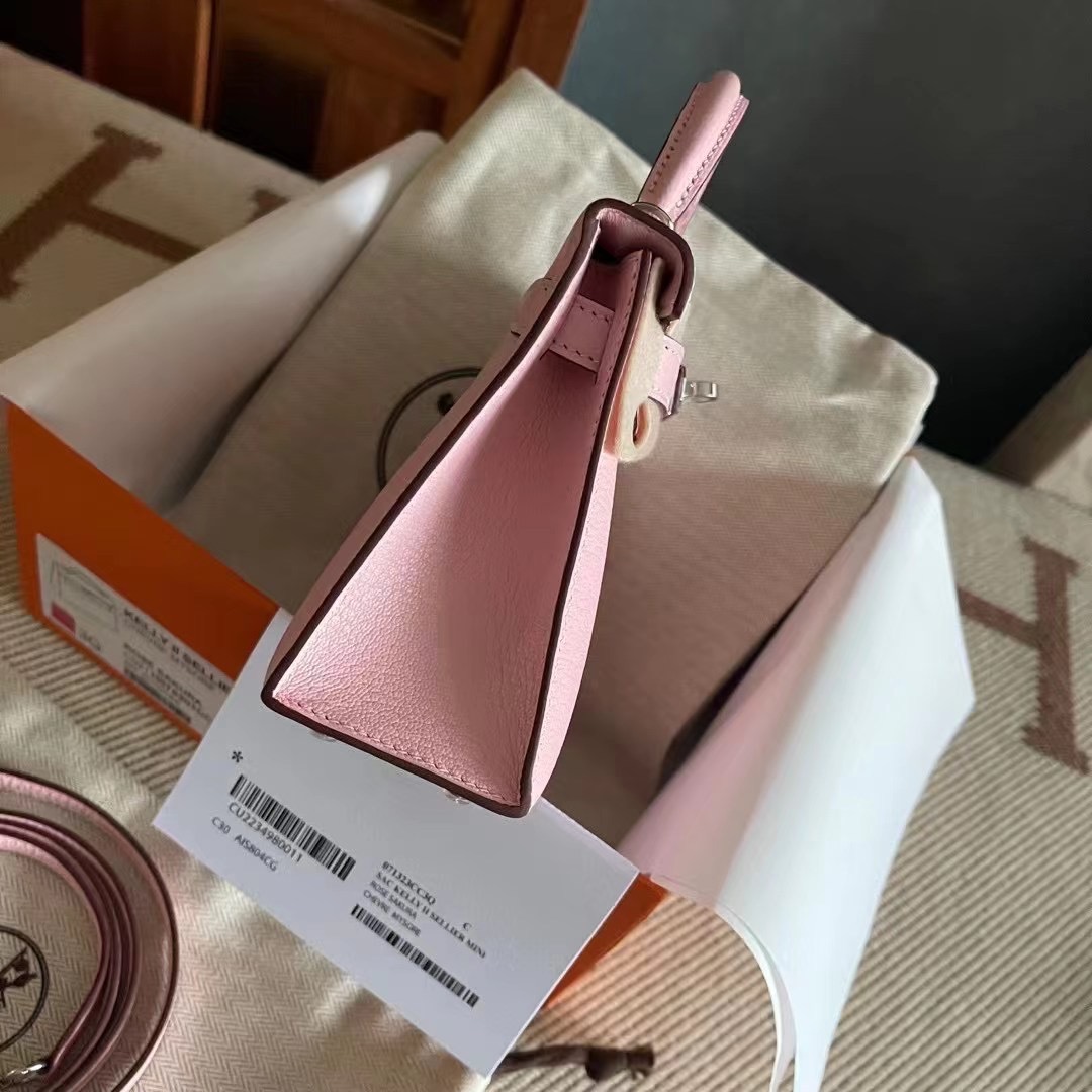 Dubai hm KL Mini 二代 Chèvre 山羊皮 3Q rose sakura 樱花粉 银扣
