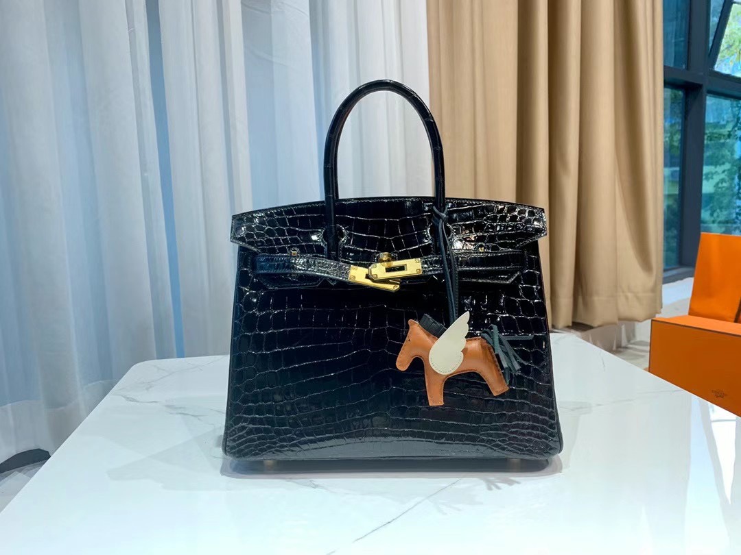 VIP一级品 Binkin30cm  98 Noir 黑/金扣 Nile crocodile一级野尼罗鳄鱼皮 原版蜜蜡线 顶级手缝