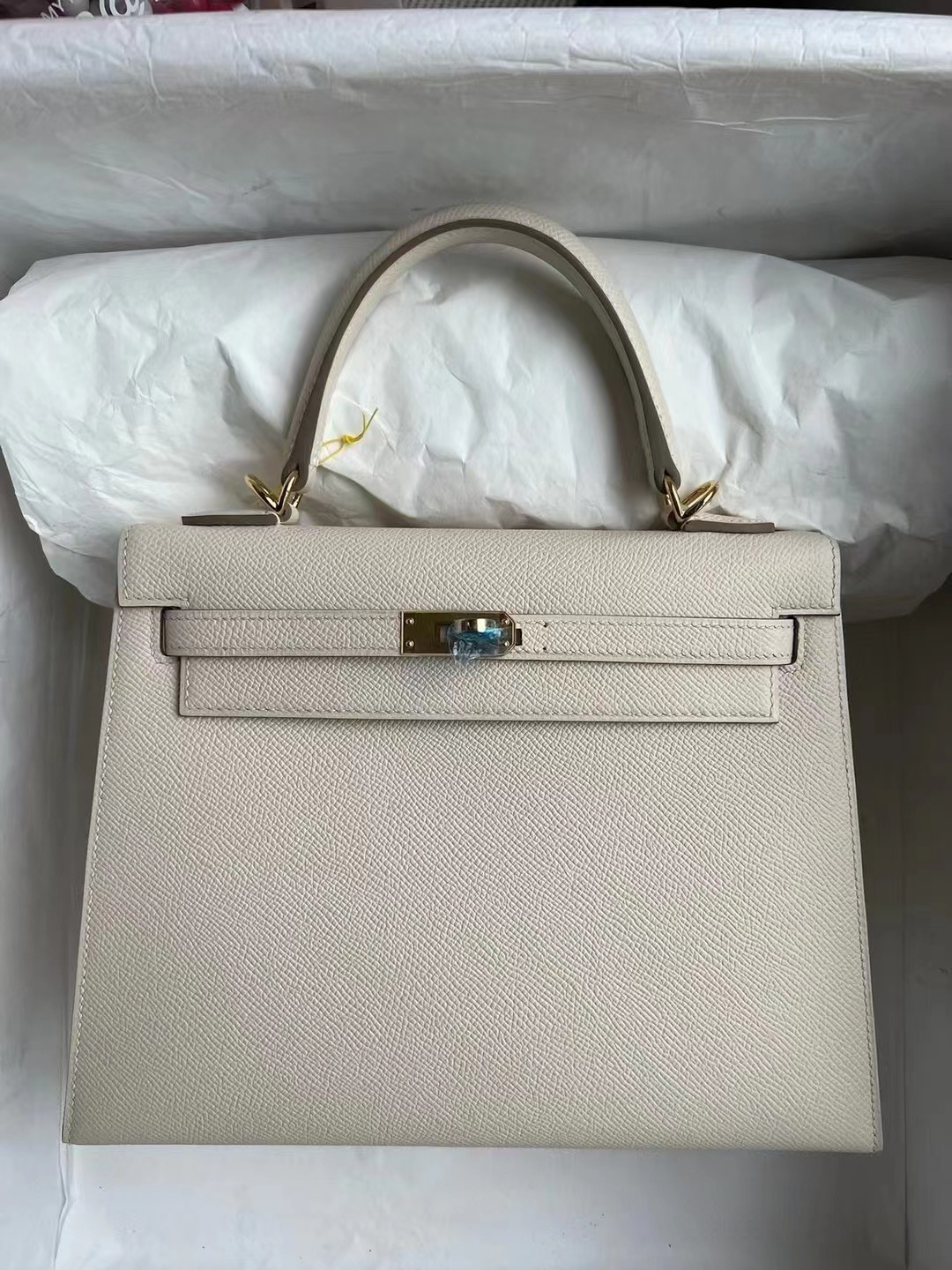 KL 25cm Epsom 10 Craie 奶昔白 金扣 全手工蜜蜡线缝制 客定出