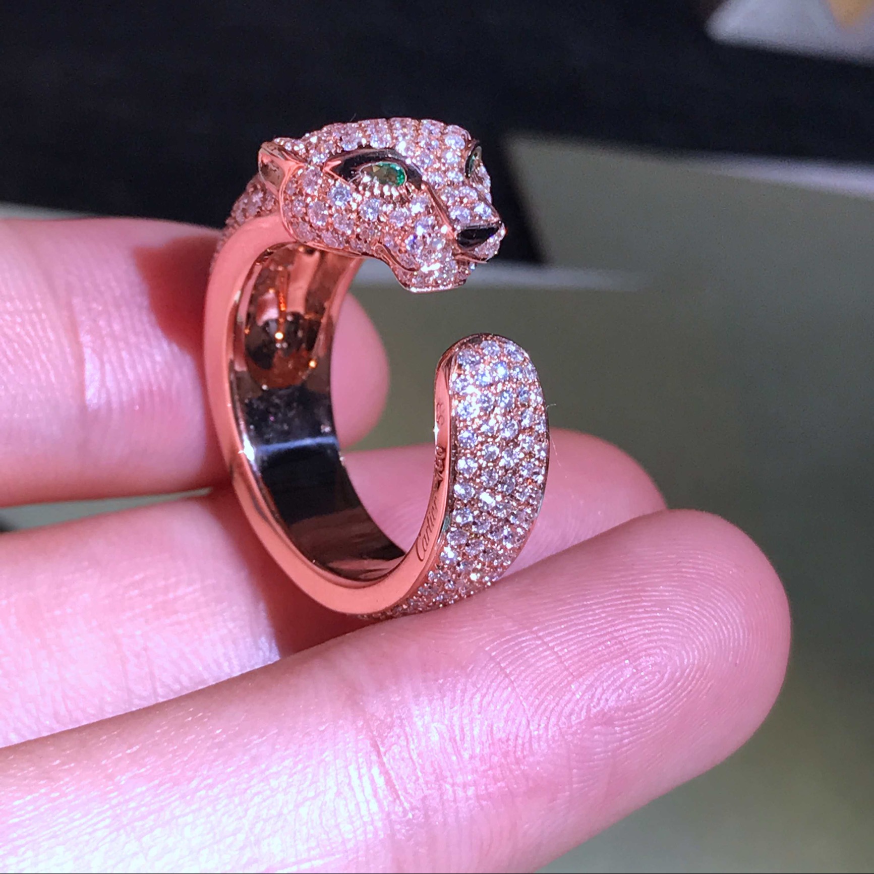 Full diamond leopard ring 18k gold with natural diamonds