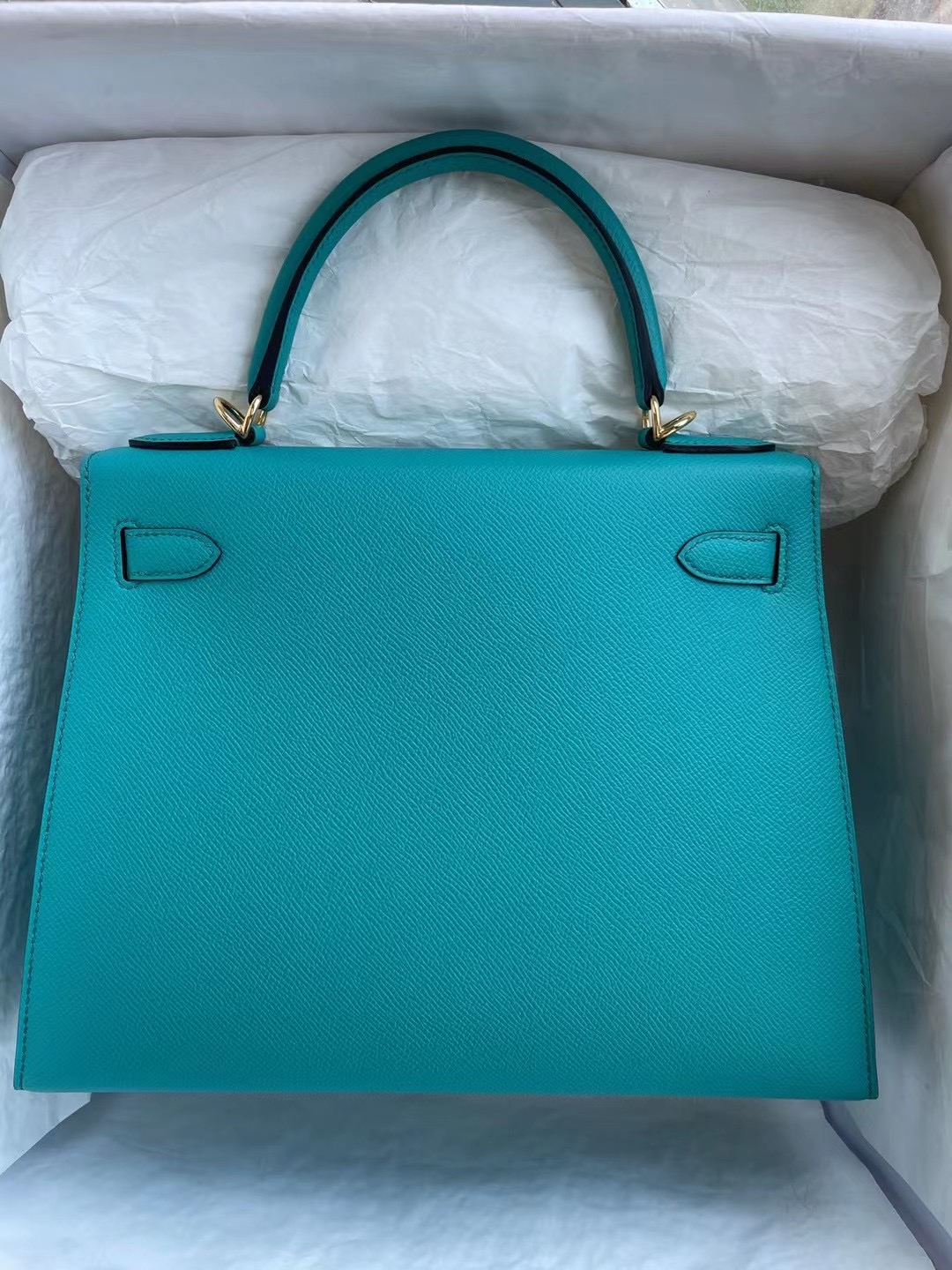 Hongkong Factory HM KL 28cm Epsom（原厂进口皮手掌纹）7F Blue Paon 孔雀蓝 顶级工艺 全手工缝制 金扣银扣