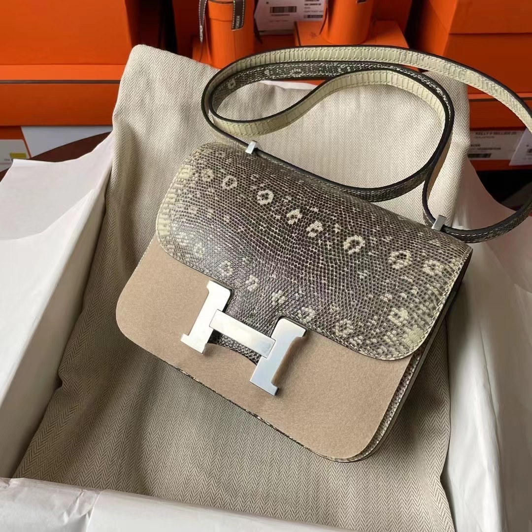 UK Britain HM Constance 24cm Lizard 进口蜥蜴皮 01自然色 CC1B OMBRE LEZARD NATURA LISSE 全手工蜜蜡线缝制