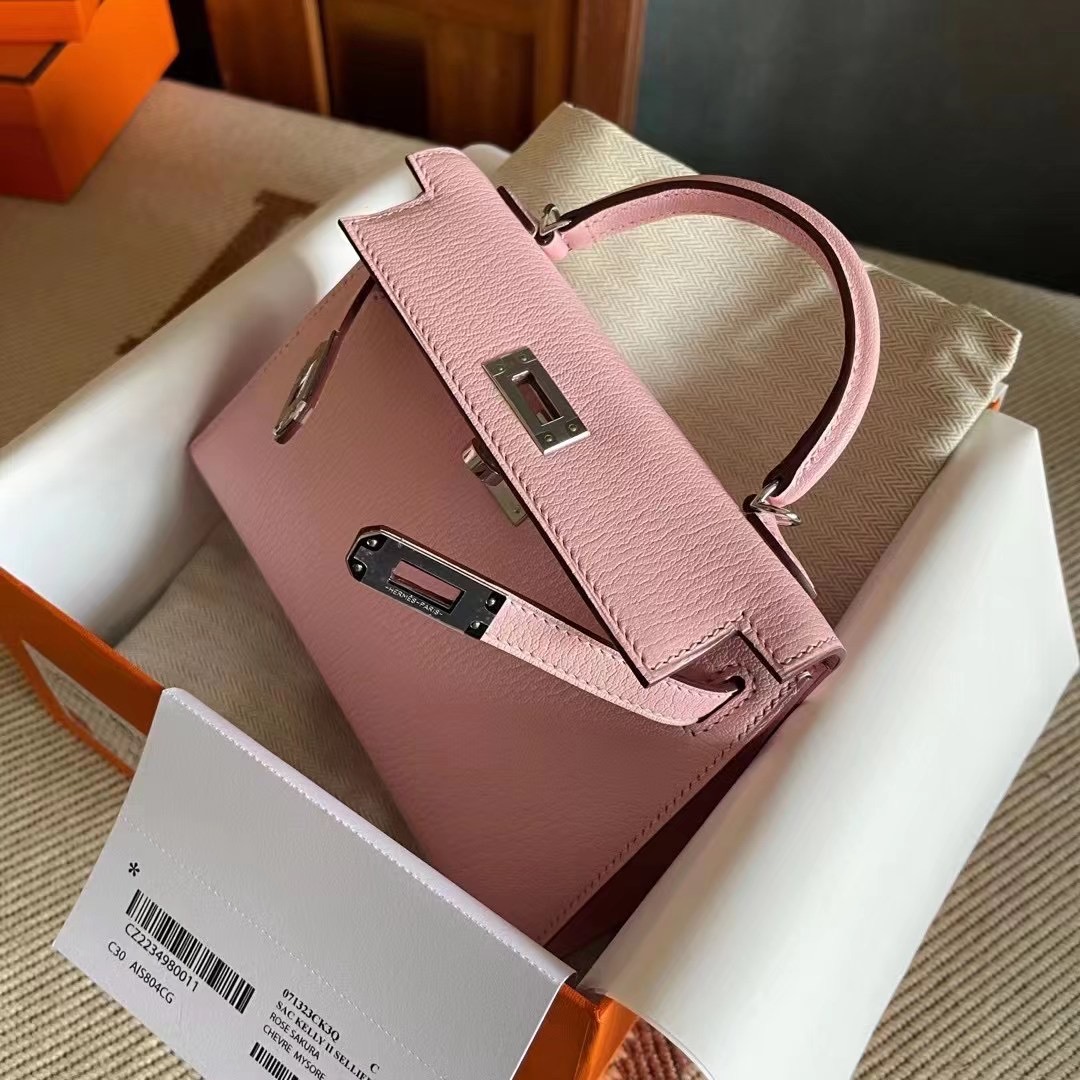 Dubai hm KL Mini 二代 Chèvre 山羊皮 3Q rose sakura 樱花粉 银扣