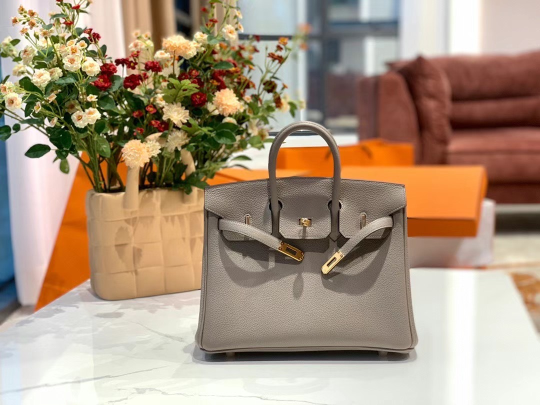 VIP一级品： BK 25cm togo M8 Gris asphalt 沥青灰拼内里大红/金扣 手工缝制 臻品鉴赏