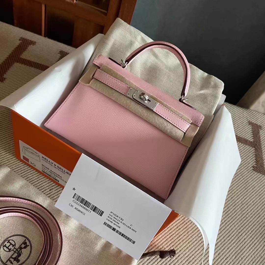 Dubai hm KL Mini 二代 Chèvre 山羊皮 3Q rose sakura 樱花粉 银扣
