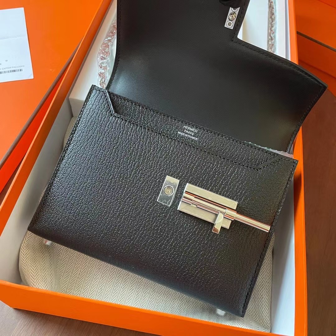 Viet Nam Ha Noi HM 现货VR mini 17cm Chèvre 山羊皮 89黑色 银扣