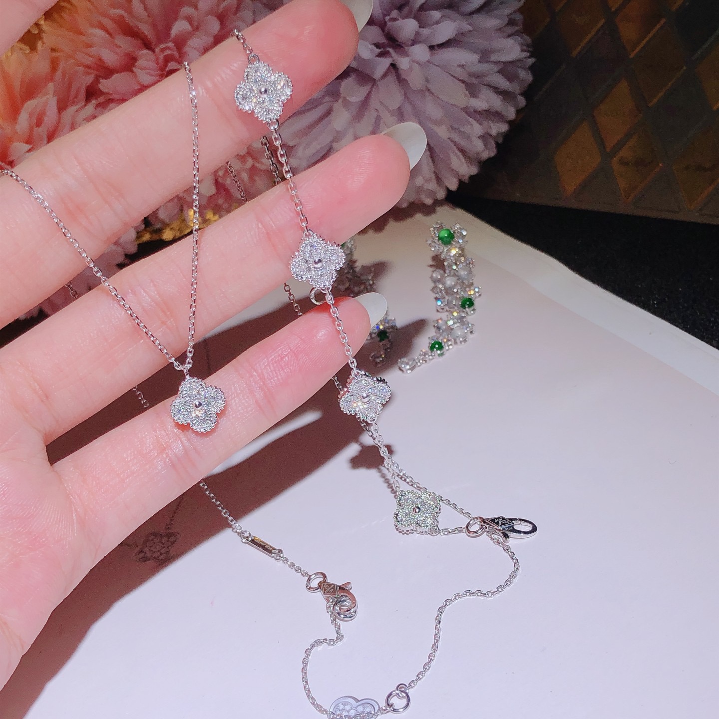 Van Cleef & Arpels Alhambra Bracelet 5 Motifs and Necklace Diamond