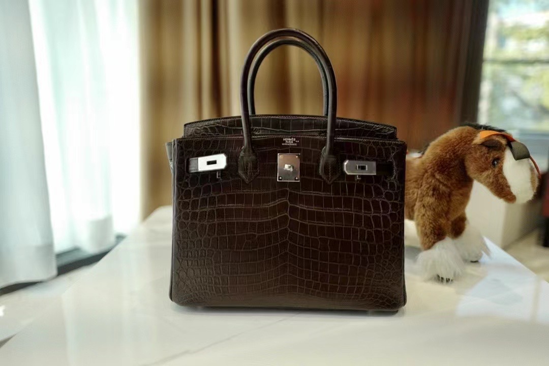 HM BK 30cm Niloticus Crocodile 47 coffee 咖啡色/银扣 手工缝制 臻品鉴赏
