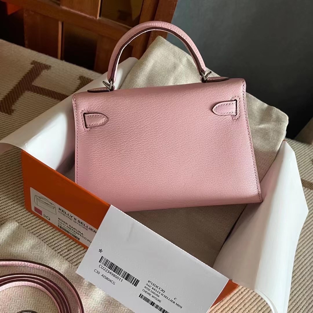 Dubai hm KL Mini 二代 Chèvre 山羊皮 3Q rose sakura 樱花粉 银扣