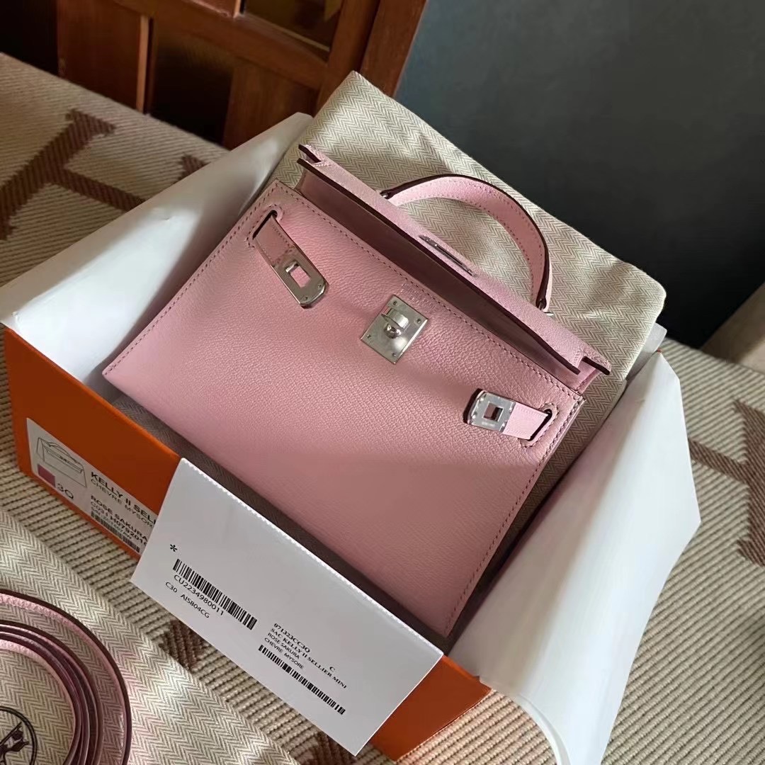 Dubai hm KL Mini 二代 Chèvre 山羊皮 3Q rose sakura 樱花粉 银扣