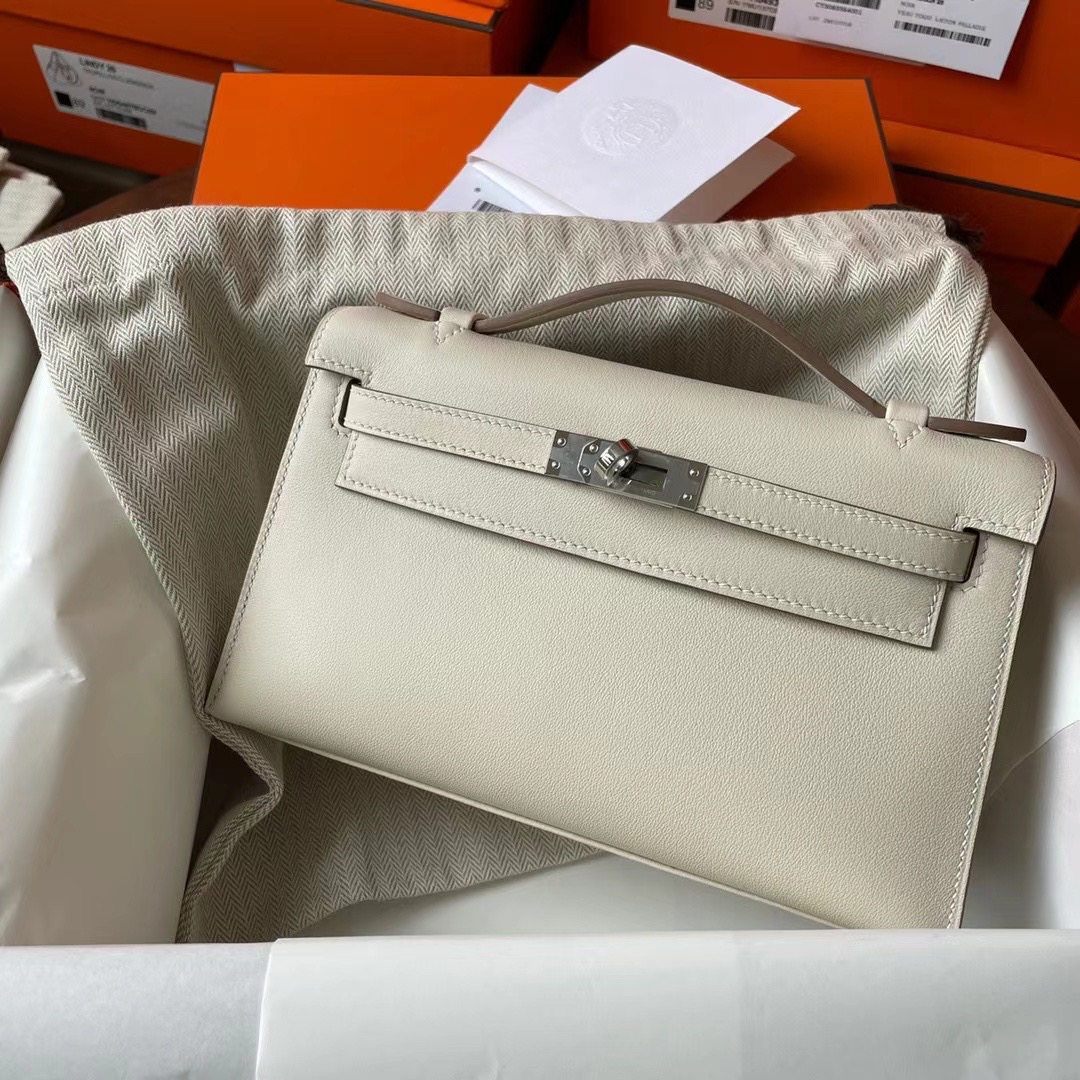 Dubai hm KL pochette Swift皮 10 craie 奶昔白 银扣