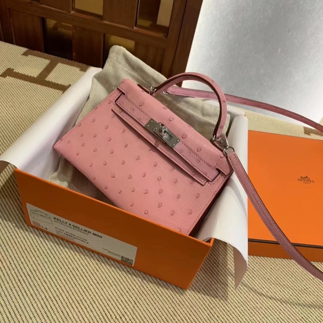 Saudi Arabia HM KL Mini bag Ostrich L4 Rose bubblegum 泡泡粉
