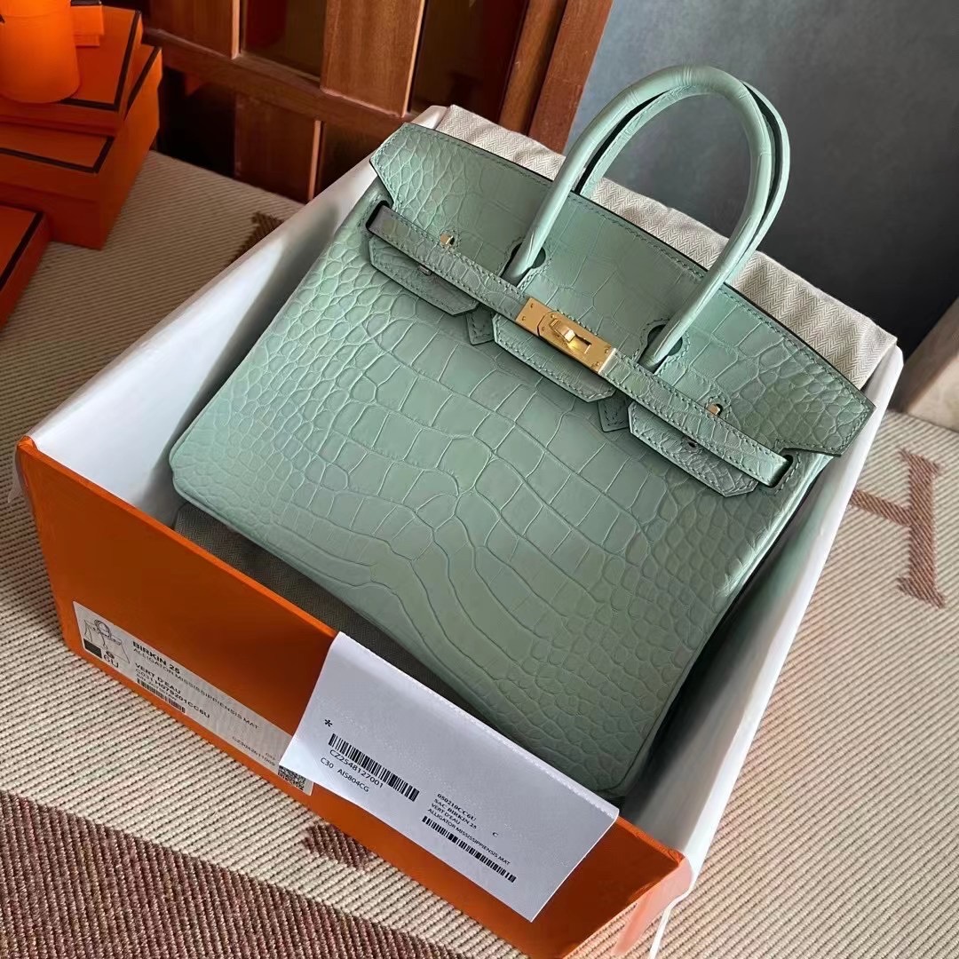 HM BK 25cm crocodile 雾面美洲  6U Vert Deau 薄荷绿