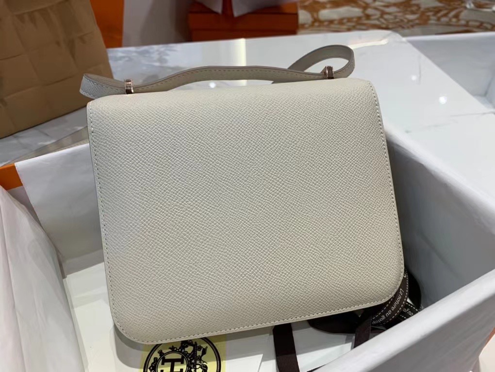 VIP一级品 constance 19cm EPSOM 皮 Craie 10 奶昔白/玫瑰金 手工缝制 臻品鉴赏