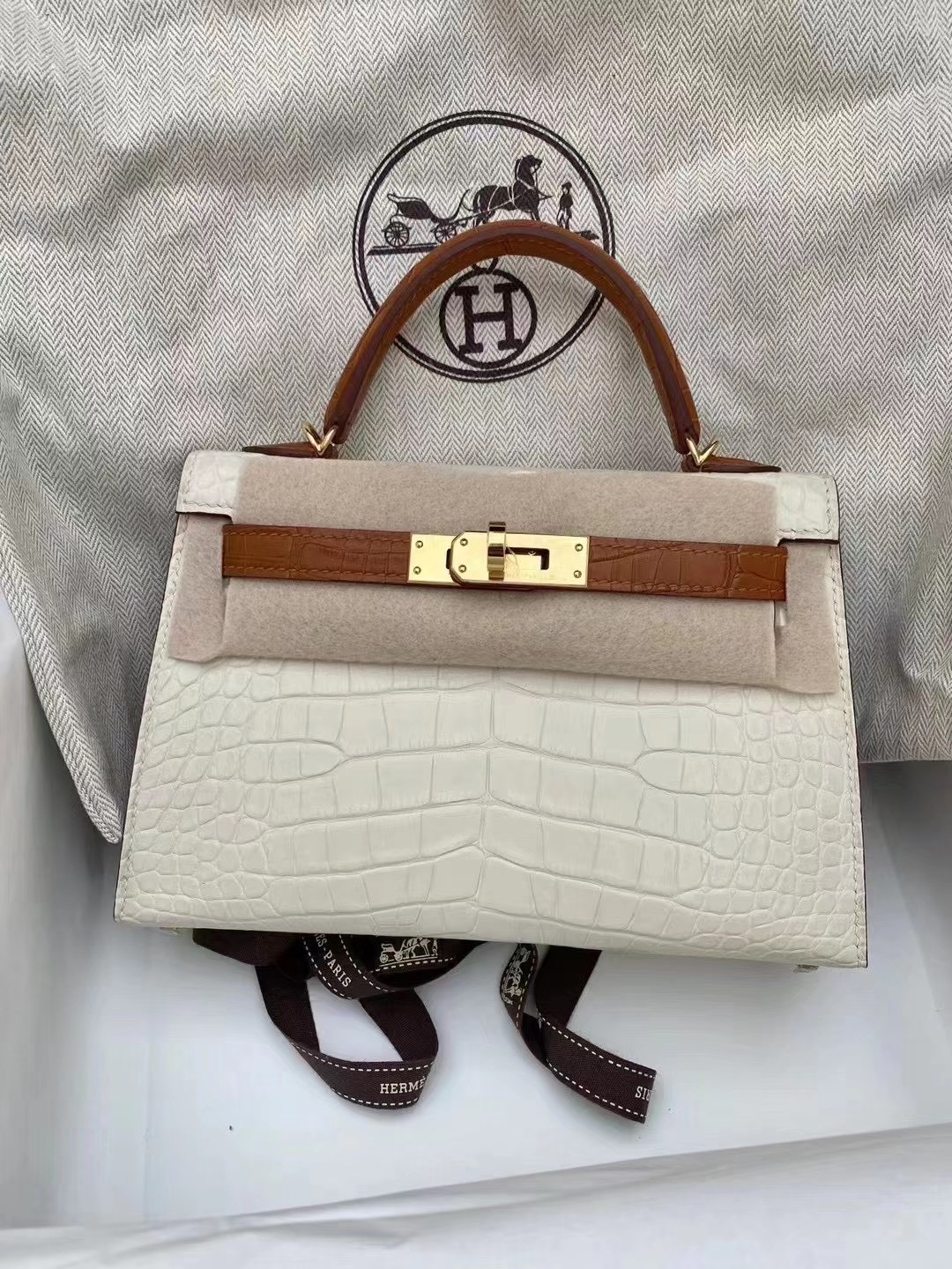 订单🛫 KLmini 19cm hss 雾面美洲鳄鱼 8L奶油白/ck27金棕色 金扣