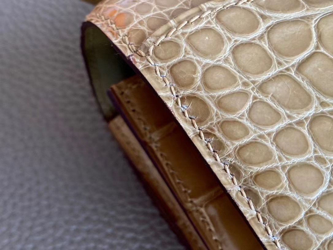 HM Constance 18 Shiny alligator crocodile 1i Beige 1i裸沙色/银扣