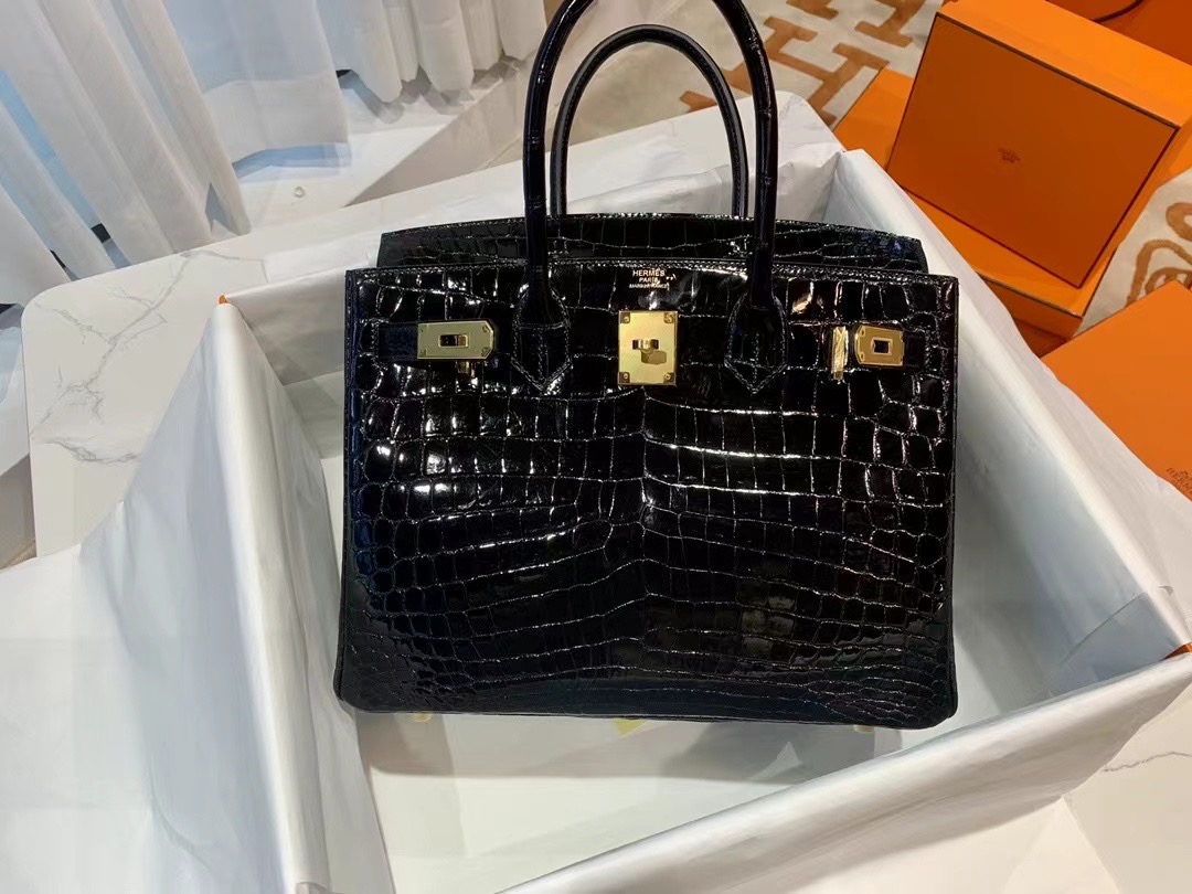 VIP一级品 Binkin30cm  98 Noir 黑/金扣 Nile crocodile一级野尼罗鳄鱼皮 原版蜜蜡线 顶级手缝