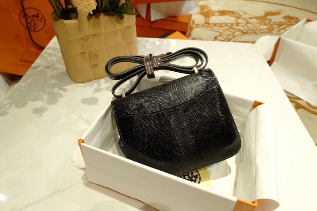 HM Constance 19cm Lizard Leather 89 Noir
