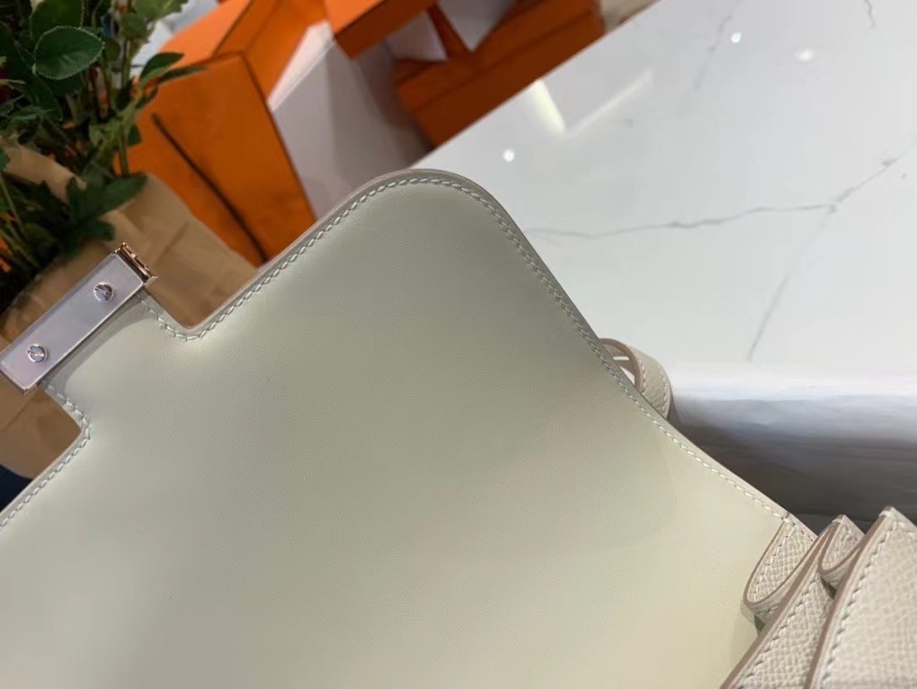 VIP一级品 constance 19cm EPSOM 皮 Craie 10 奶昔白/玫瑰金 手工缝制 臻品鉴赏