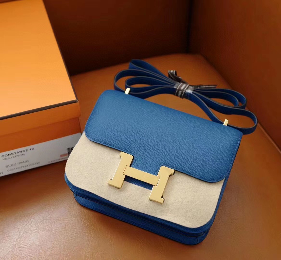 VIP一级品总监纯手缝：康康19cm 7W Blue Izmir 伊兹米蓝色epsom皮 金扣