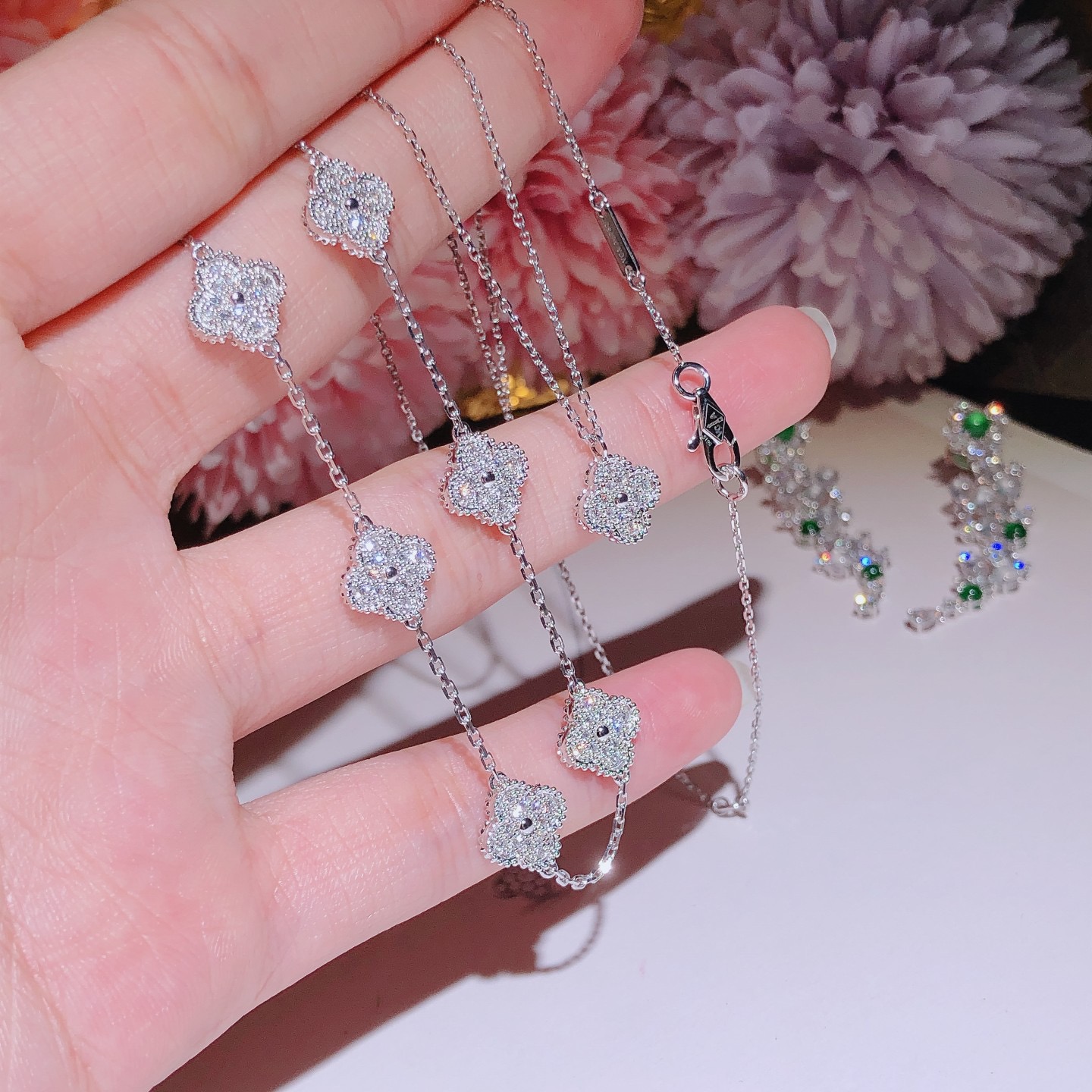 Van Cleef & Arpels Alhambra Bracelet 5 Motifs and Necklace Diamond