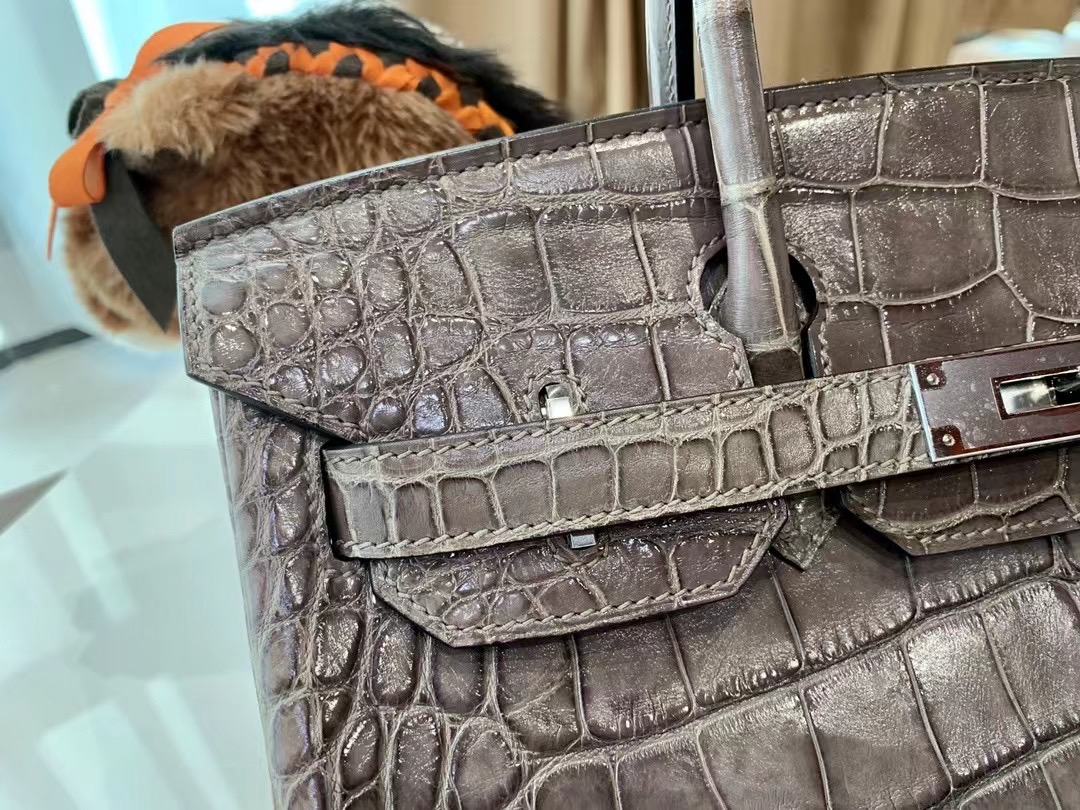 VIP一级品： BK 30cm Alligator  石墨灰/银扣 手工缝制 臻品鉴赏