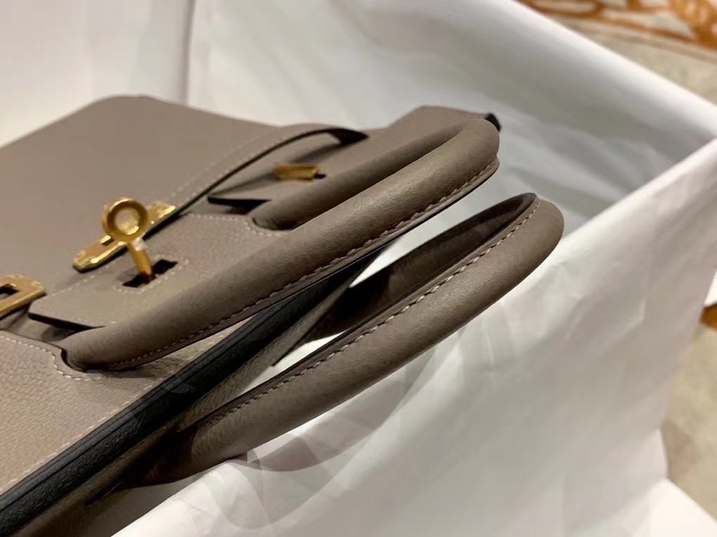 VIP一级品： BK 25cm togo M8 Gris asphalt 沥青灰拼内里大红/金扣 手工缝制 臻品鉴赏