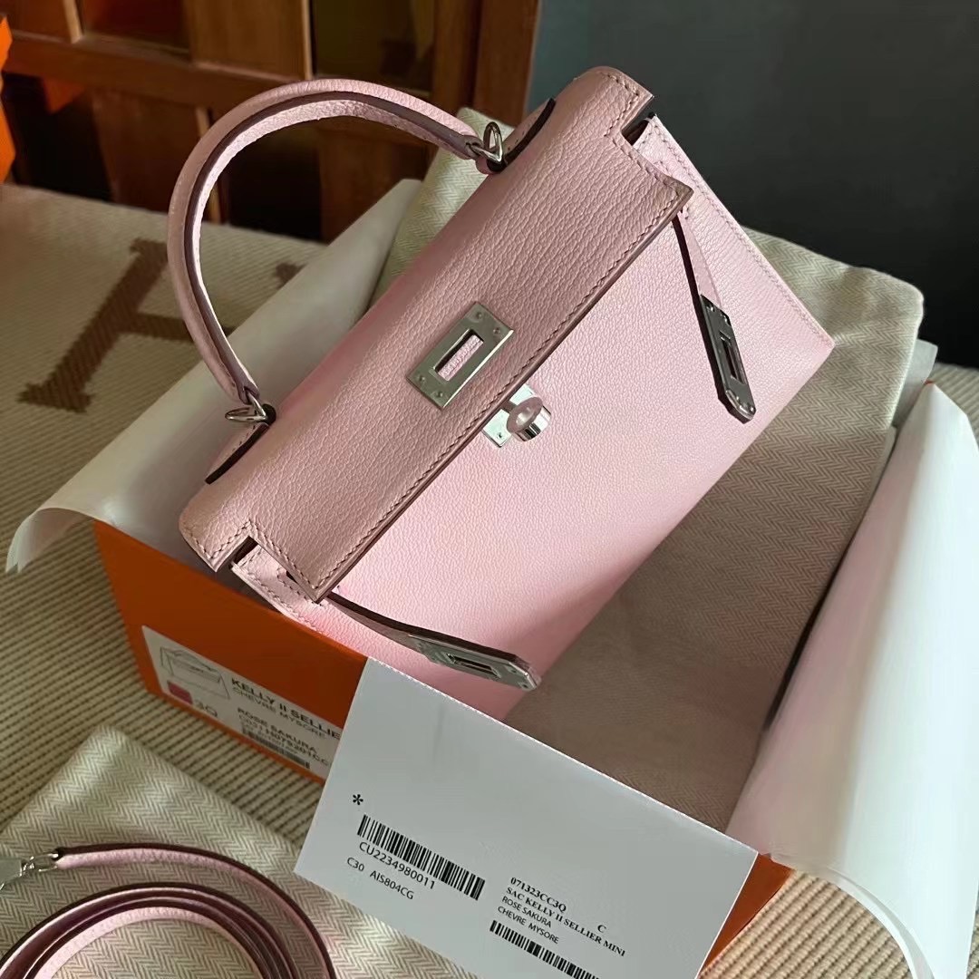 Dubai hm KL Mini 二代 Chèvre 山羊皮 3Q rose sakura 樱花粉 银扣