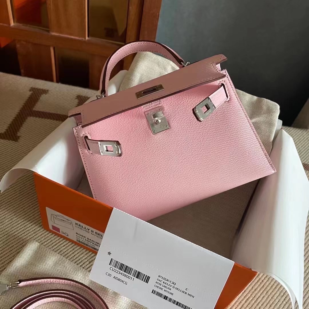 Dubai hm KL Mini 二代 Chèvre 山羊皮 3Q rose sakura 樱花粉 银扣