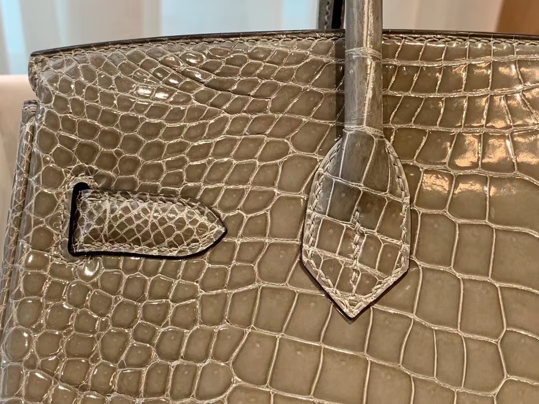 VIP一级品： BK 30cm Alligator湾鳄 M8 Gris asphalt 沥青灰/金扣 手工缝制 臻品鉴赏