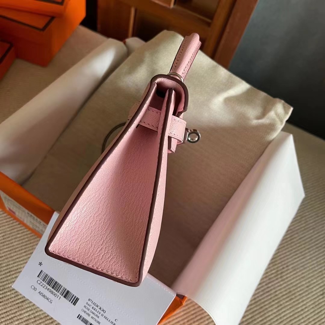 Dubai hm KL Mini 二代 Chèvre 山羊皮 3Q rose sakura 樱花粉 银扣