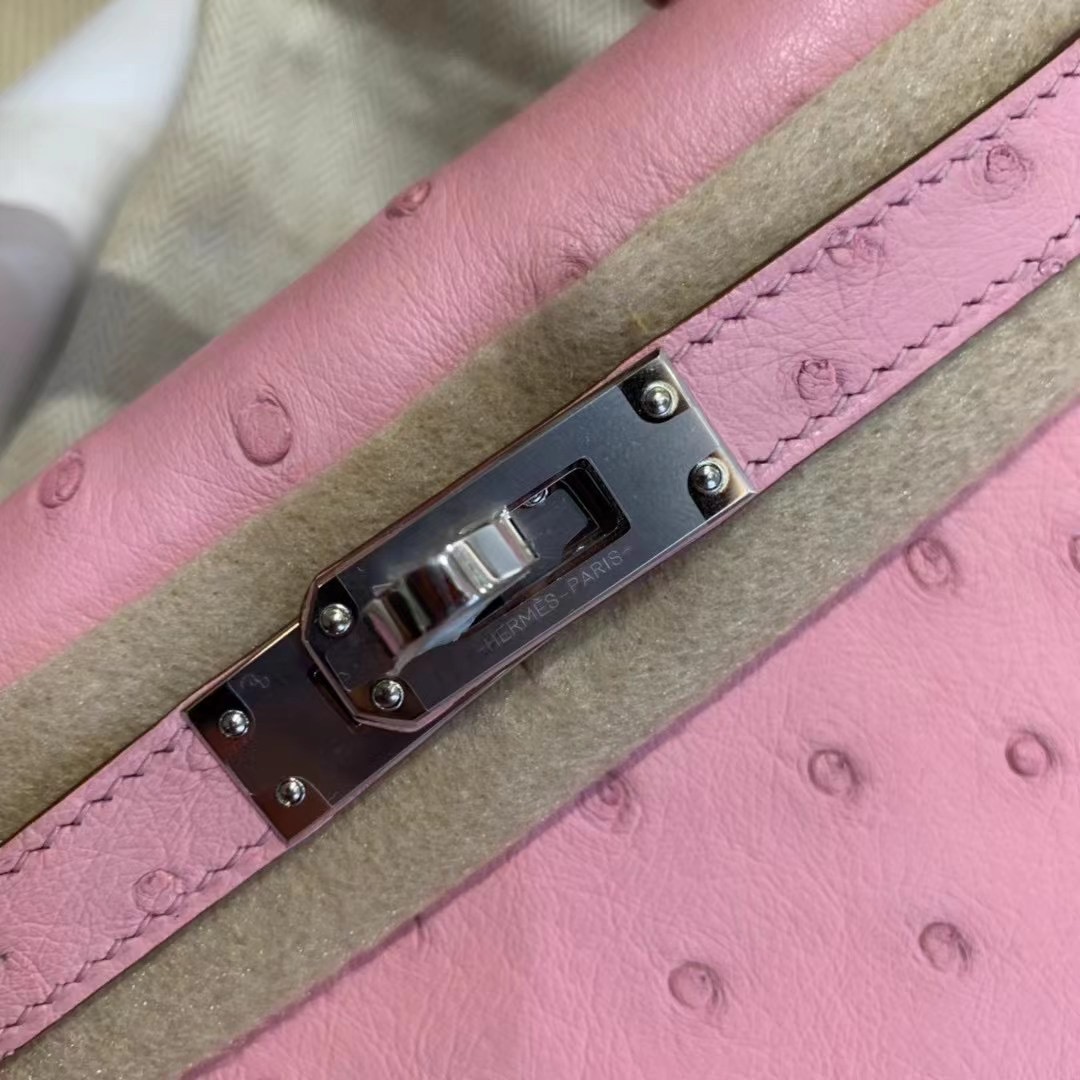 Saudi Arabia HM KL Mini bag Ostrich L4 Rose bubblegum 泡泡粉